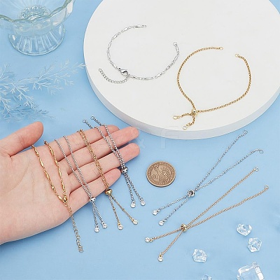 8Pcs 4 Styles 304 Stainless Steel Satellite Chain Bracelet Slider Making AJEW-AR0001-87-1