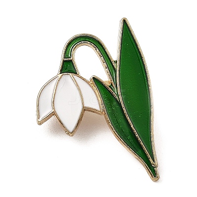 Snowdrop Flower Alloy Enamel Brooches JEWB-K017-03KCG-1