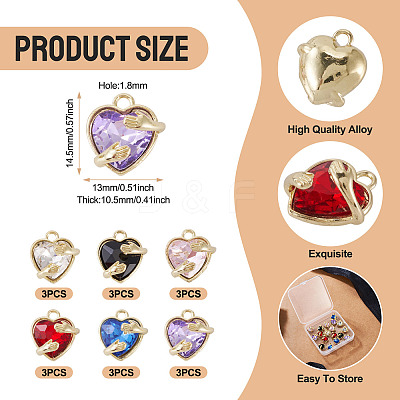 18Pcs 6 Colors Alloy Glass Charms FIND-TA0009-91G-1