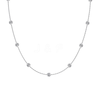 Clear Cubic Zirconia Flat Round Link 925 Sterling Silver Cable Chain Necklaces for Women NJEW-S457-09P-1