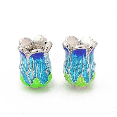 5-Petal Rack Plating Brass Enamel Bead Cap KK-P024-13P-1