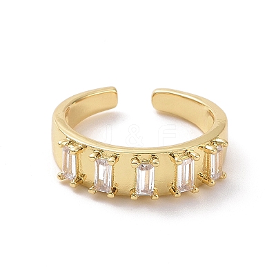 Clear Cubic Zirconia Rectangle Open Cuff Ring RJEW-H127-01G-1