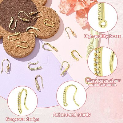 18Pcs 9 Styles Brass Micro Pave Clear Cubic Zirconia Earring Hooks ZIRC-CJ0001-29-1
