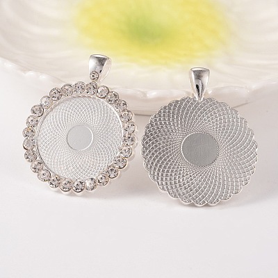 Flat Round Alloy Rhinestone Pendant Cabochon Settings ALRI-T351-01S-1