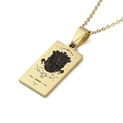 304 Stainless Steel Black Enamel Rectangle with Constellation Pendant Necklaces NJEW-I128-01E-1