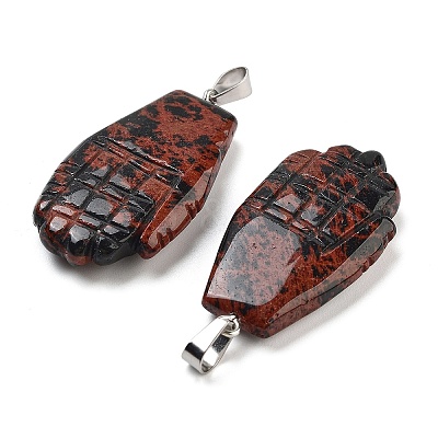 Natural Mahogany Obsidian Carved Pendants G-K369-01P-10-1