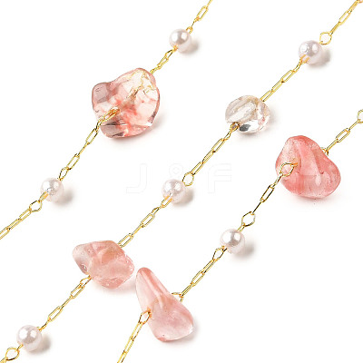 Handmade Cherry Quartz Glass Chip Beaded Chains CHC-F020-02G-03-1