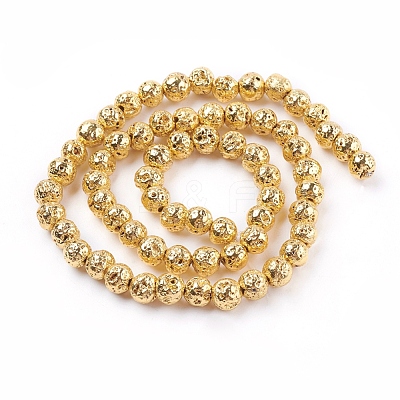 Electroplated Natural Lava Rock Bead Strands G-E429-01-6mm-G-1