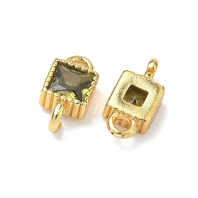 Brass Pave Cubic Zirconia Square Connector Charms KK-P348-12G-1