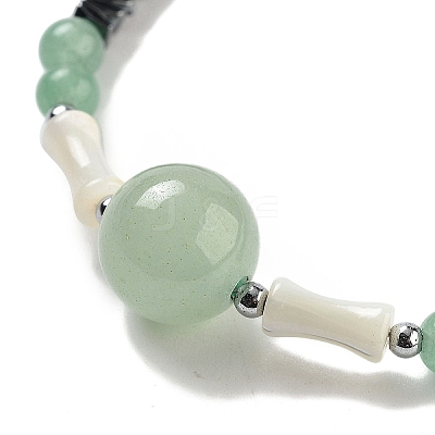 Natural Green Aventurine Round & Synthetic Non-magnetic Hematite & White Shell Beaded Bracelets for Women BJEW-K251-02H-1