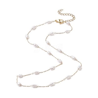 Glass Pearl Link Chain Necklace NJEW-JN04252-1