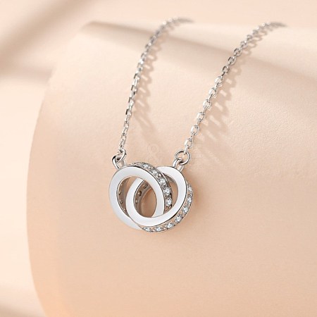 Interlocking Circle Cubic Zirconia Necklace for Girl Women NJEW-BB44297-B-1