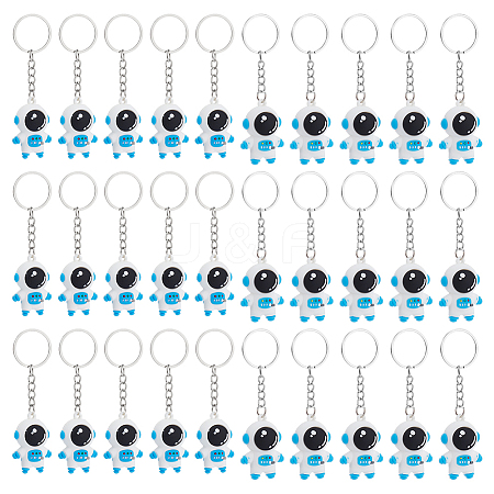 30Pcs 2 Styles Astronaut PVC & Iron Pendant Keychains KEYC-NB0001-84B-1