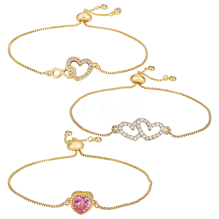3Pcs 3 Styles Brass Slider Bracelet Sets BJEW-GA00001-1