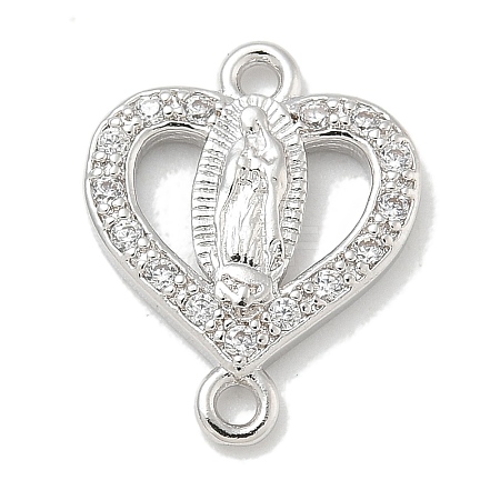 Rack Plating Brass Micro Pave Clear Cubic Zirconia Religion Heart Virgin Mary Connector Charms KK-L224-099P-03-1