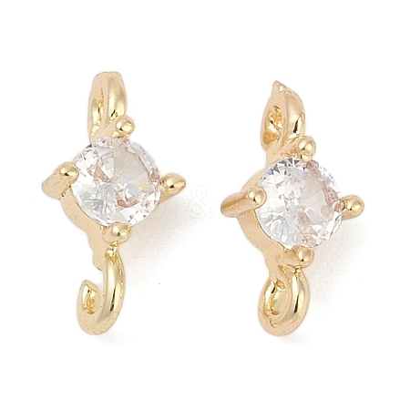 Brass Clear Cubic Zirconia Connector Charms KK-Z094-10G-1