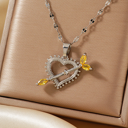 Shiny Romantic Hollow Love Cupid Arrow Elegant Brass Cubic Zirconia Pendant Necklaces CY4555-2-1