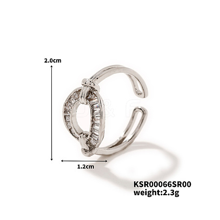 Minimalist Hollow Design Brass Ring with Rhinestone BI4786-1-1