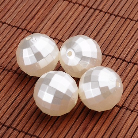Faceted Round Acrylic Imitation Pearl Beads OACR-O002-3478-1