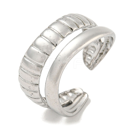 Non-Tarnish 304 Stainless Steel Double Lines Open Cuff Ring RJEW-C067-18P-1