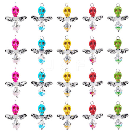 Skull Angel Synthetic Turquoise & Glass Pendants PALLOY-TAC0115-1