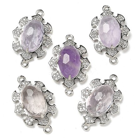 Natural Amethyst Faceted Oval Connector Charms G-G181-06P-04-1