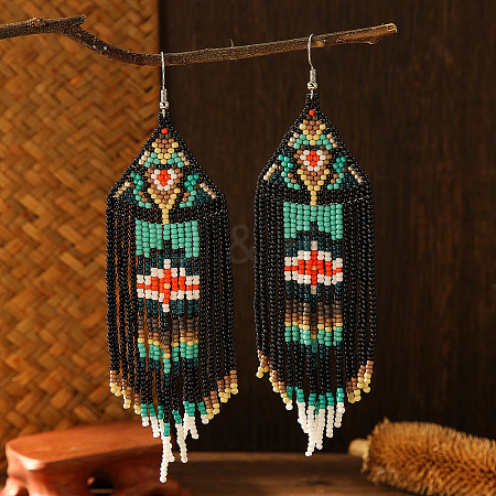 Bohemian Style Glass Bead Handmade Tassel Earrings for Women IR7645-1