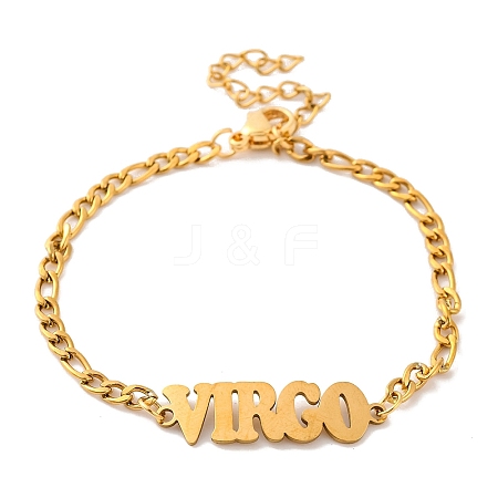 Constellation 202 Stainless Steel Figaro Chain Link Bracelets for Women Men LS-AJEW-U006-01C-1