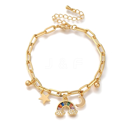 Star & Moon & Rainbow Brass Micro Pave Cubic Zirconia Cable Chain Bracelets For Women Girl BJEW-L696-020G-1