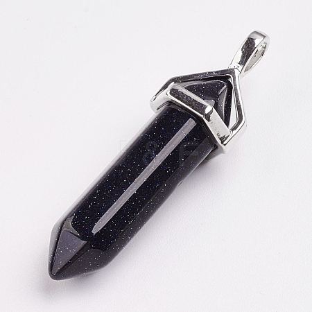 Synthetic Blue Goldstone Double Terminated Pointed Pendants G-E364-A03-1