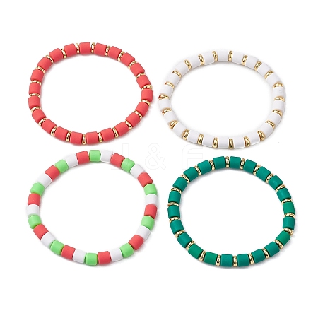 4Pcs Polymer Clay Column Beaded Stretch Bracelets Sets for Women BJEW-JB10998-1