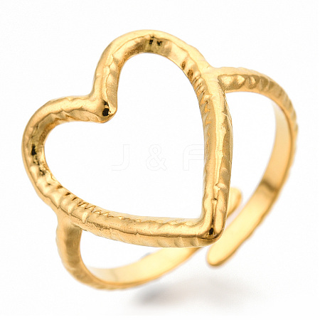 Ion Plating(IP) 304 Stainless Steel Heart Cuff Ring X-RJEW-N038-123LG-1