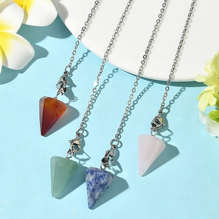 Cone Natural Red Agate & Blue Spot Jasper & Rose Quartz & Green Aventurine Pointed Dowsing Pendulums HJEW-JM04048-1