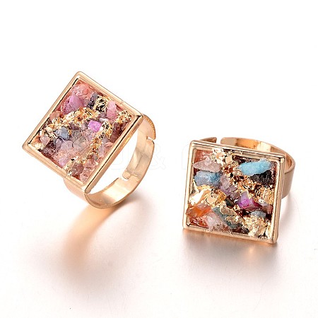 Dyed Natural Crystal Square Finger Rings RJEW-J068-03-1