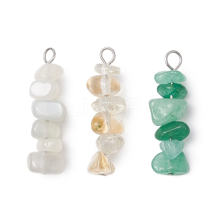 3Pcs  Natural White Moonstone & Green Aventurine & Citrine Chip Beaded Constellation Pendants PALLOY-JF03043-02-1