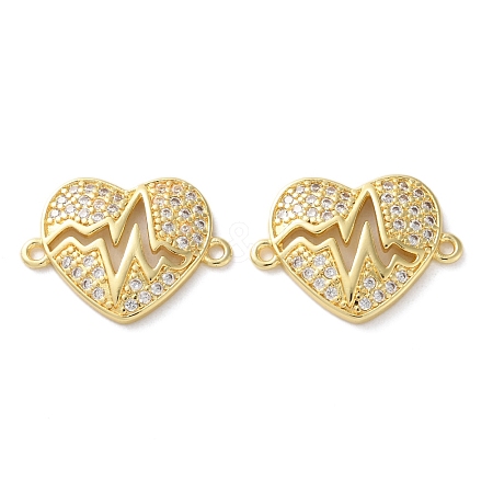 Rack Plating Brass Cubic Zirconia Heart Connector Charms KK-C084-08B-G-1