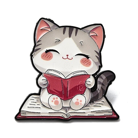 Cat Reading Book Enamel Pins JEWB-I055-05EB-03-1