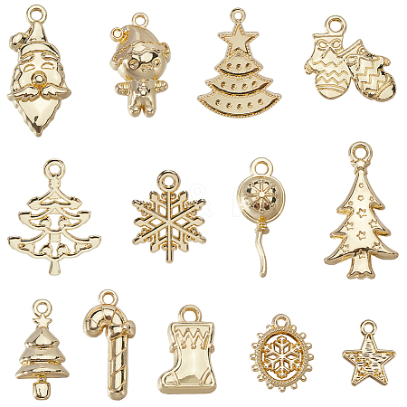52Pcs 13 Styles Christmas Theme Zinc Alloy Pendants FIND-SC0012-62-1