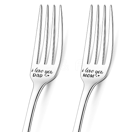 Globleland Word I Love You MOM & I Love You DAD Pattern 304 Stainless Steel Fork AJEW-GL0001-14-1