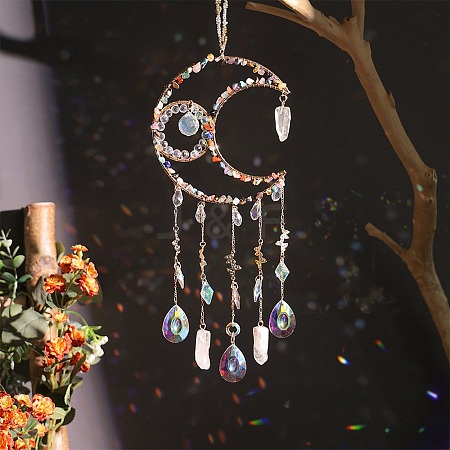 Iron & Brass & Crystal Glass Sun Catcher Pendants HJEW-K049-03-1