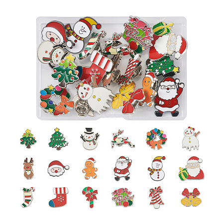 Yilisi 18Pcs 18 Style Christmas Bell & Tree & Sock & Snowman & Candy Cane Enamel Pin JEWB-YS0001-10-1