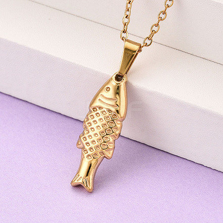 304 Stainless Steel Pendant Necklaces NJEW-T018-36G-1