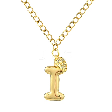304 Stainless Steel Clear Cubic Zirconia Heart & Letter Pendant Curb Chain Necklaces for Women NJEW-FS00012-27I-1
