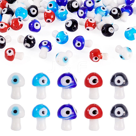 50Pcs 5 Colors Handmade Evil Eye Lampwork Beads Strands LAMP-TA0001-90-1