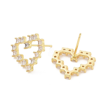 Heart Rack Plating Brass with Clear Cubic Zirconia Stud Earrings for Women EJEW-G409-04G-1