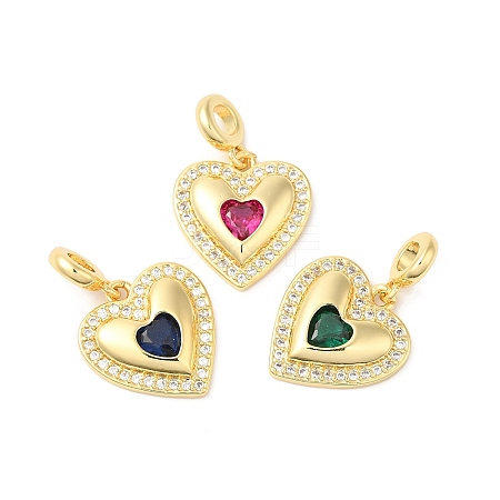 Heart Brass Micro Pave Cubic Zirconia European Dangle Charms OPDL-L023-001G-1