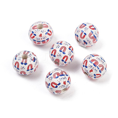 Independence Day Theme Wood European Beads WOOD-Z005-01B-01-1