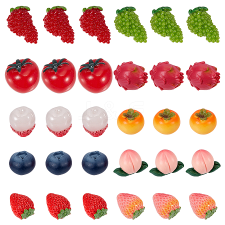 30Pcs 10 Styles Resin Fruit Miniature Ornaments DJEW-WR0001-12-1