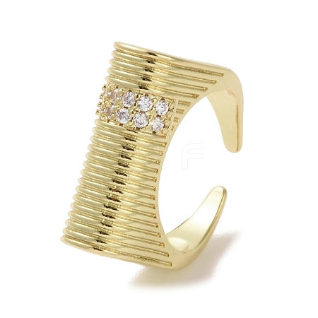 Brass Micro Pave Cubic Zirconia Open Cuff Ring RJEW-K256-46G-1