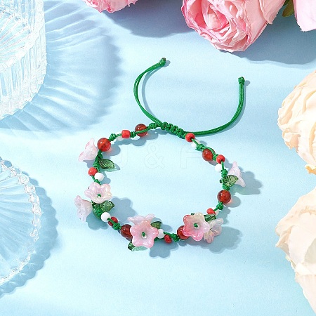 Flower Natural Natural Carnelian Braided Bracelets for Women BJEW-TA00625-01-1